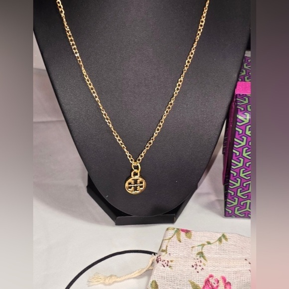 2 TORY BURCH Charms on Unbranded Necklaces w/Gift Box & Dust Bags, EUC - Picture 10 of 10